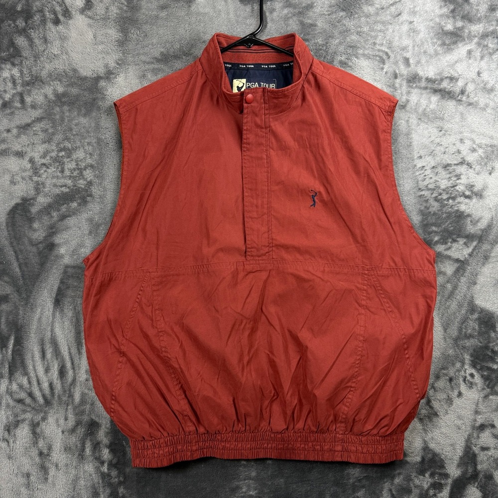PGA Tour Windbreaker Vest Mens XL Red Quarter Snap Mock Neck Golf Pullover